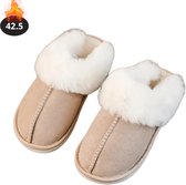 Livano Warme Pantoffels - Sloffen - Slippers - Dames - Heren - Pluche - Maat 42.5 - Kaki