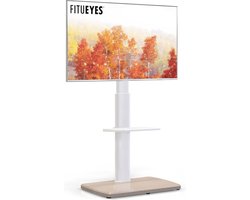Vloerstaande TV-standaard met Houten Basis voor 32-75 Inch TV's - Draaibaar en Hoogte Verstelbaar