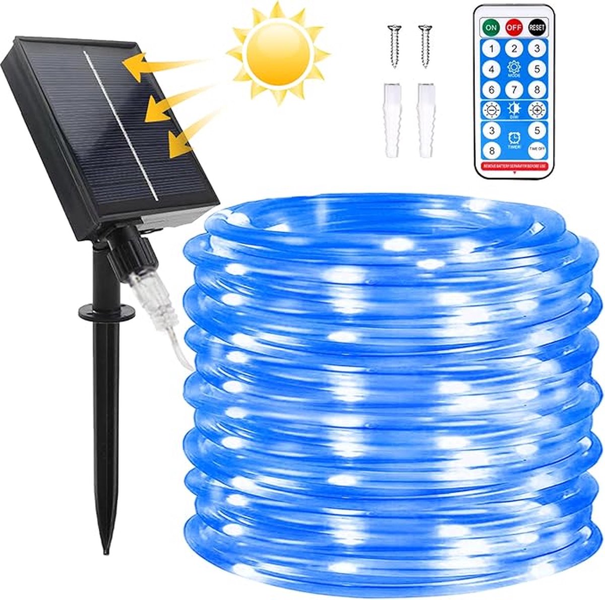 Solar String Lights Outdoor Rope Lights - 70 ft 8 Modi 200 LED Solar Tuinverlichting Waterdichte Buis Licht met Afstandsbediening voor Zwembad Bruiloft Kerstfeest Decoraties - Blauw