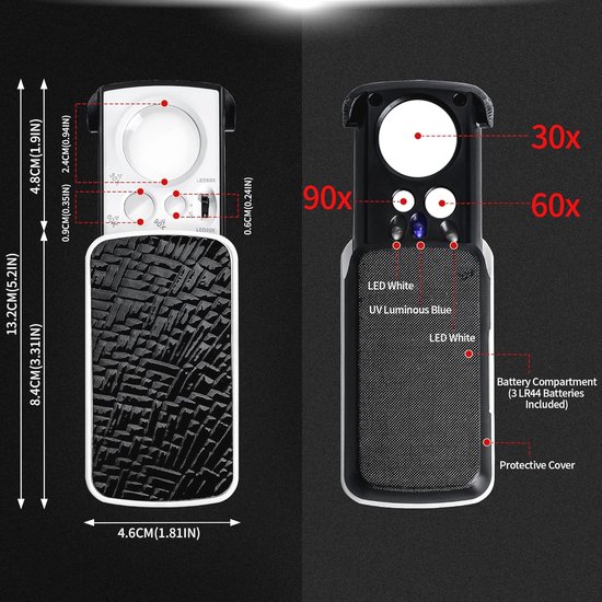60x Vergroting Handvergrootglas, Aanraakschakelaar LED