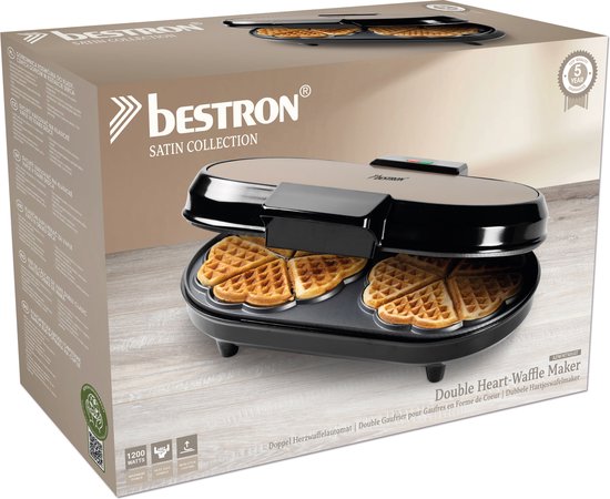Bestron Wafelijzer - ADWM730SAT - 1000W - 10 hartvormige wafels - Anti aanbaklaag - Beige/Zwart - 5 jaar garantie van Bestron — afbeelding 5