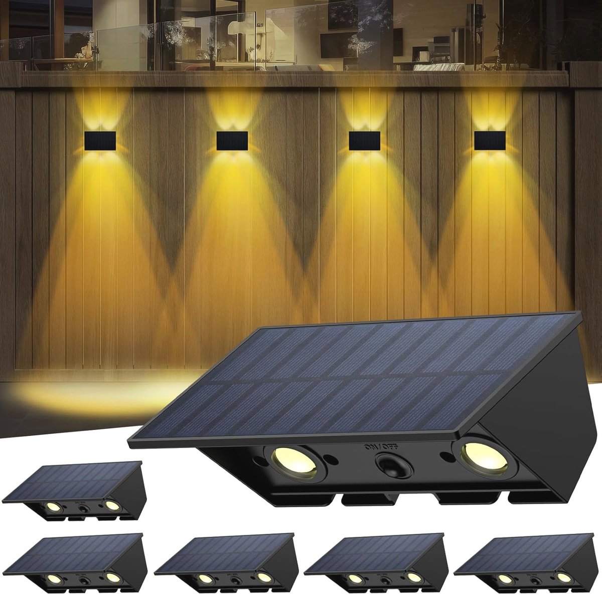 Wandlamp op zonne-energie voor buiten - Waterdicht, voor tuin, balkon, en terras met 6 stu