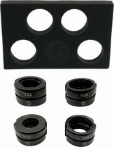 ToolLine - Mâchoires de presse - Set de 5 pièces en V , V15-V18-V22-V28 - Avec insert en mousse - Convient pour le pressage de tuyaux en acier inoxydable, en acier et en cuivre