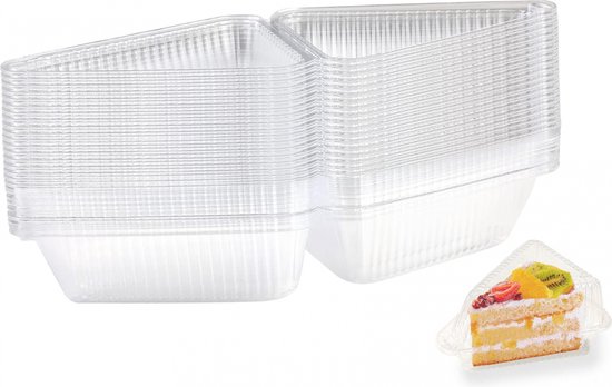 Taartdoos - Cake doos - 50 stuks - Gebaksdoos - Doorzichtige individuele taartpuntdozen - individuele verpakkingen voor cake/cheesecake/sandwiches/taart/salade/kaas - Geschikt voor thuis bakken/feest/taarten