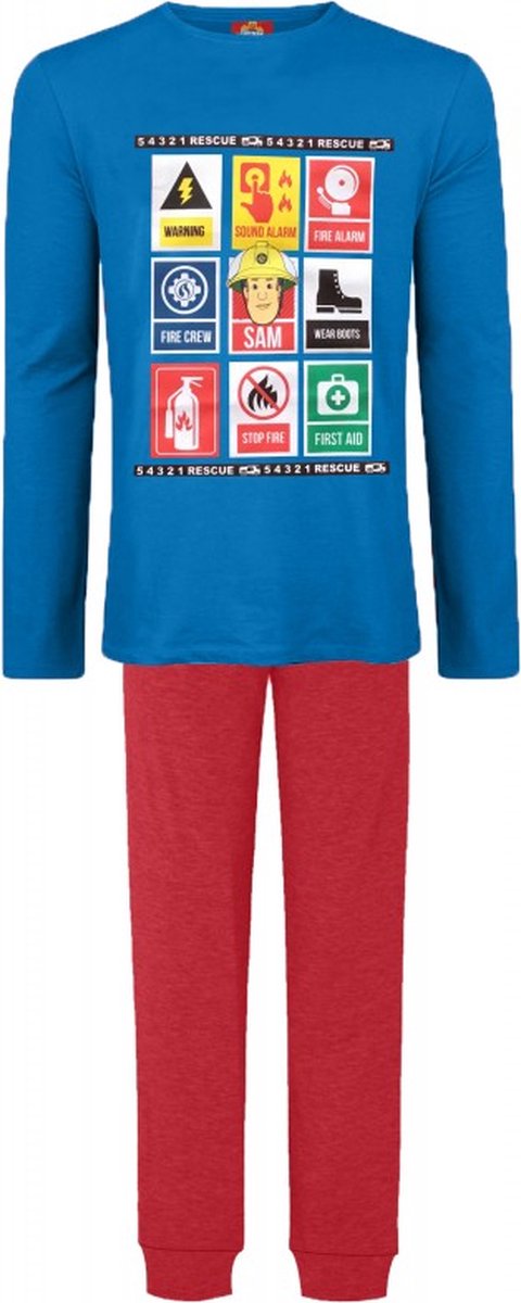 Brandweerman Sam Pyjama - Maat 128 - Brandweer Jongenspyjama - Rood met blauw