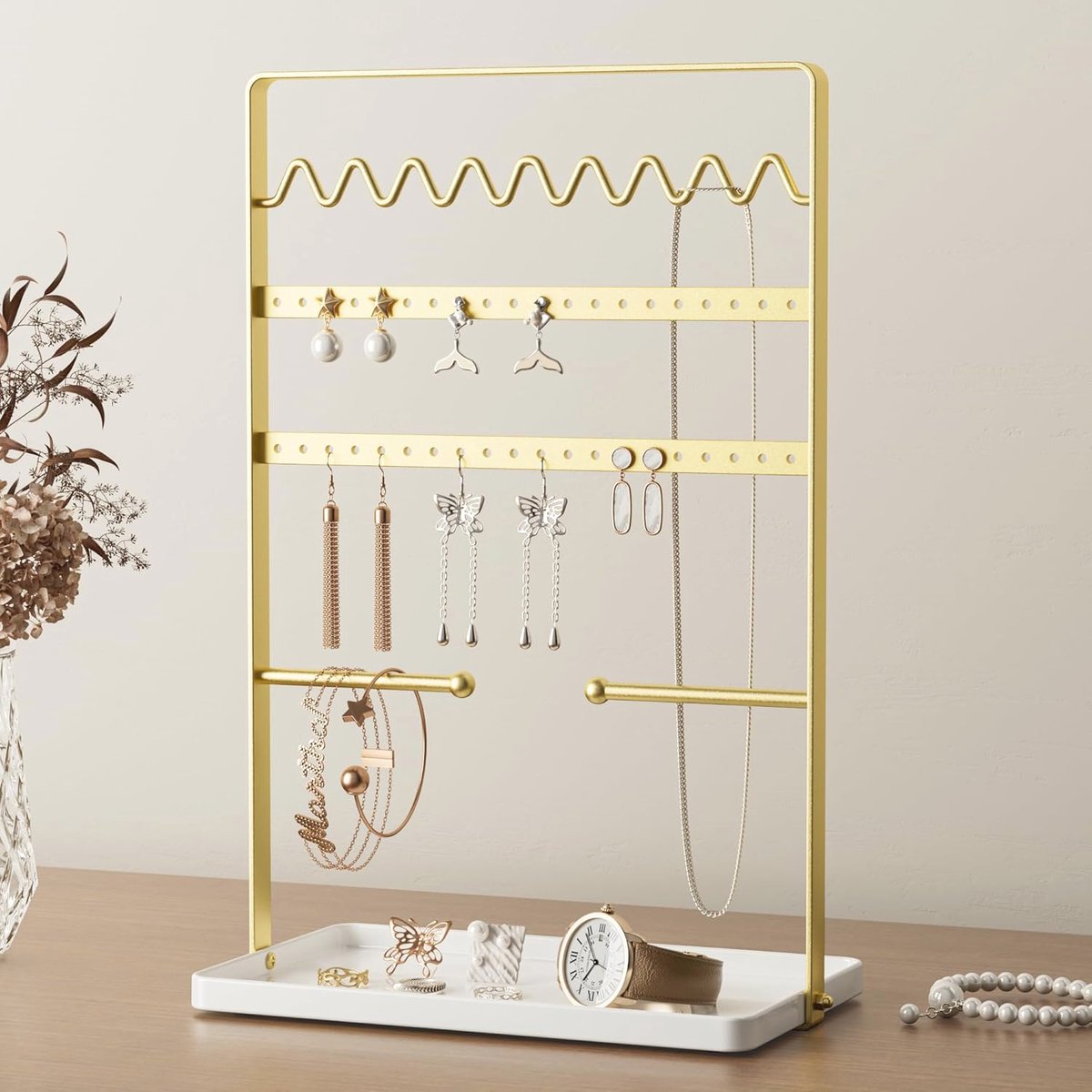 Goedkoopste Sieraden Display Houder voor Kettingen - Gouden Sieradenboom met Metalen Basis, 30,5 cm