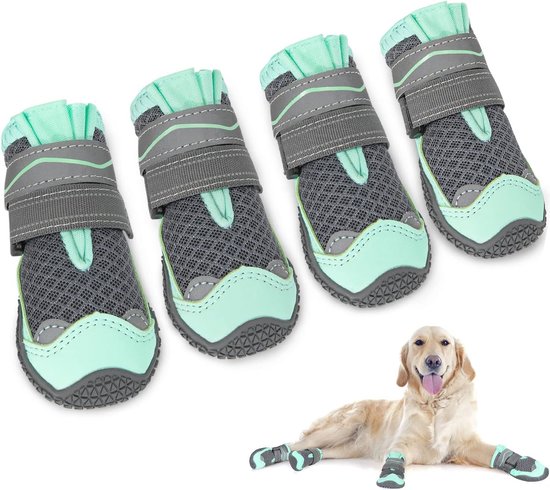 Hondenschoenen, pootbescherming, 4 stuks, waterdichte hondenschoenen met antislipzool en verstelbare reflecterende klittenbandsluiting, hondenschoenen voor middelgrote en grote honden, zwart, korte