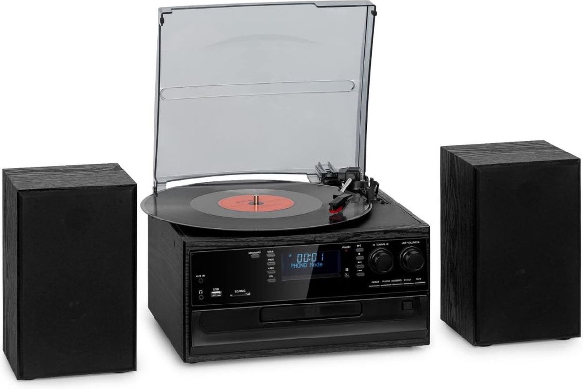 MKSS® Platenspeler Bluetooth met Speakers - CD Speler - LPS Vinyl - Retro - Zwart