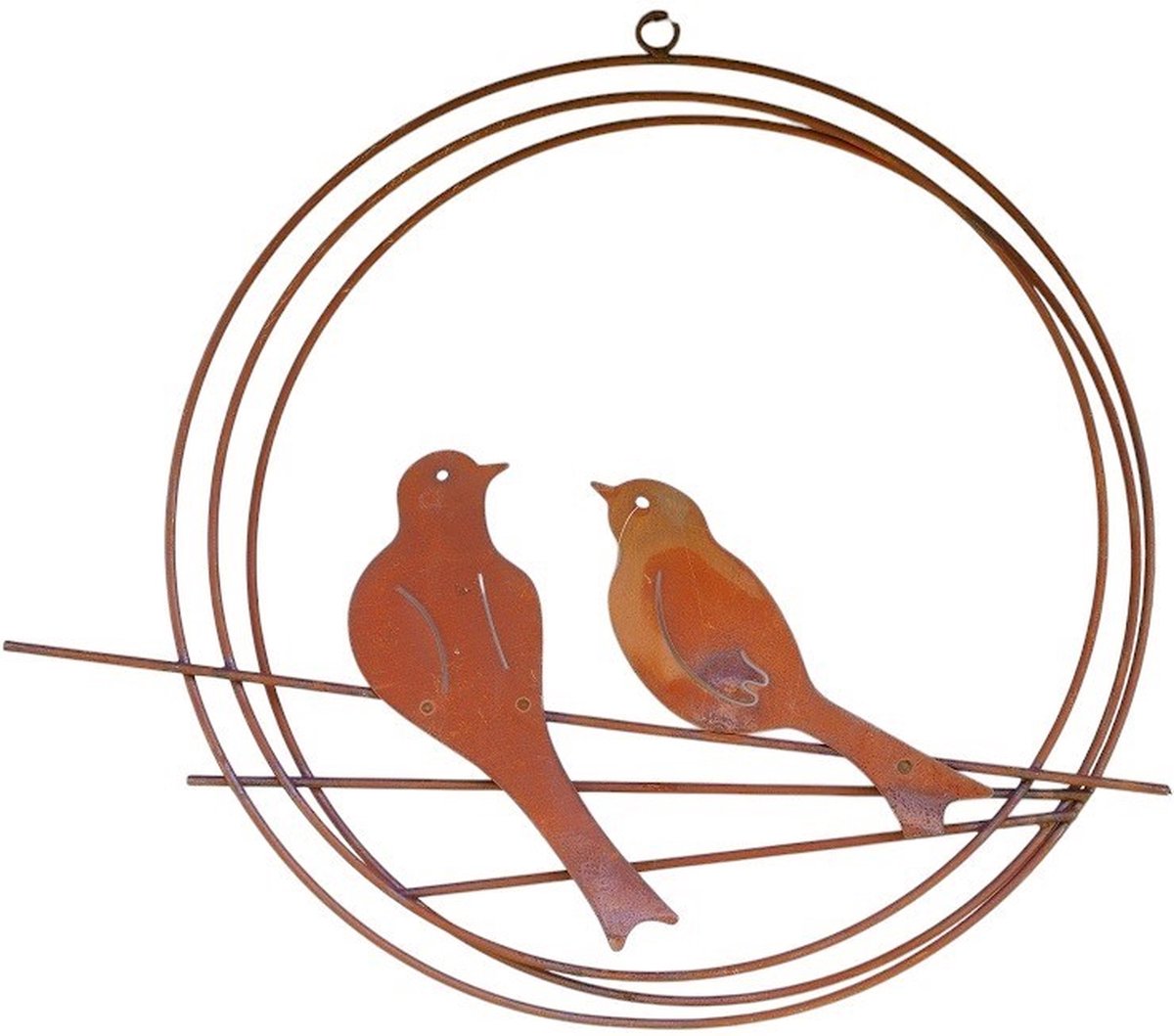 muurdecoratie - 2 vogels - cirkel - wanddecoratie - Iron Art - eco roest - binnen - buiten