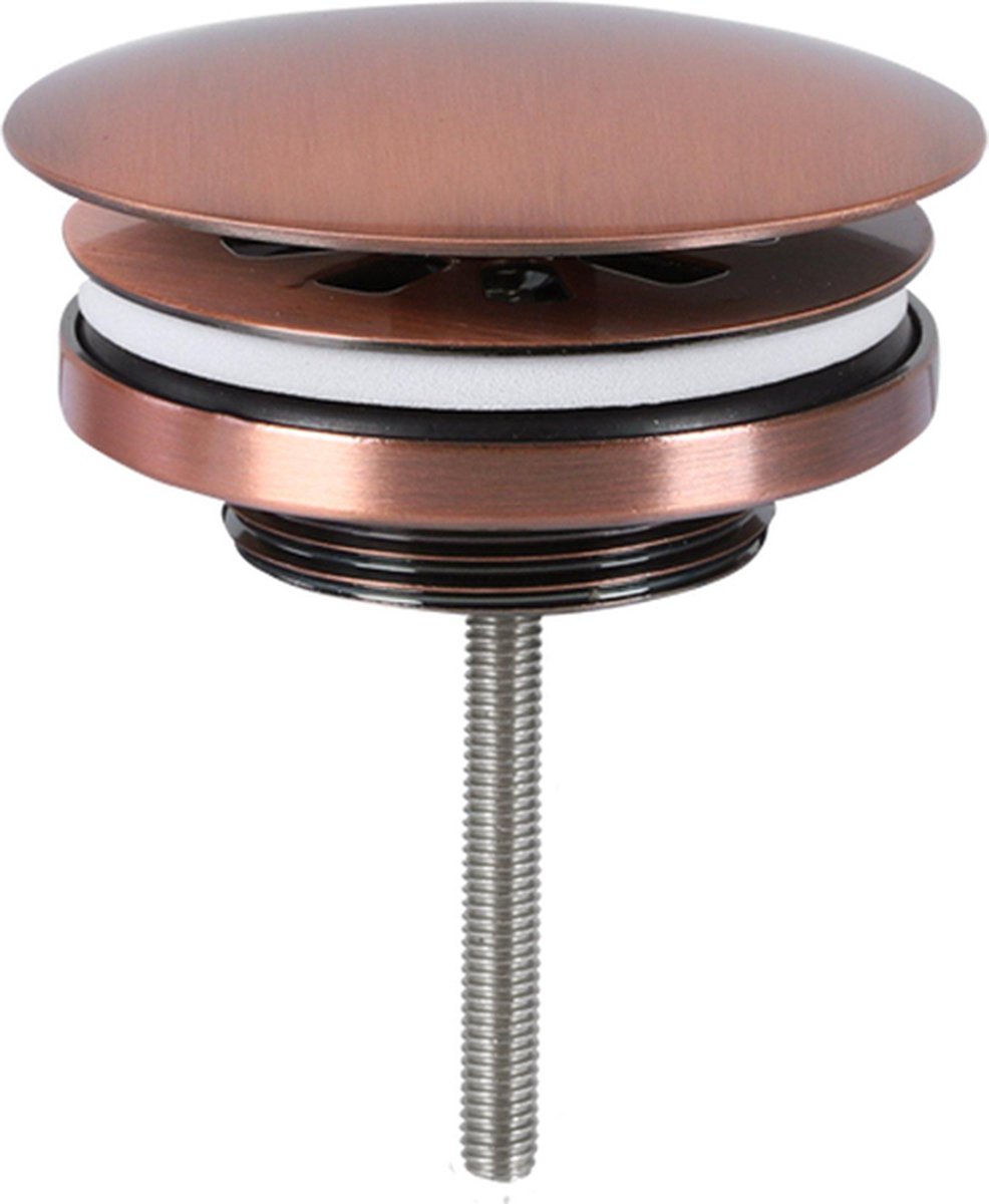 Differnz Afvoerplug Always Open - Wastafel Afvoerstop - Messing - Eenvoudige Montage Met Schroefdraad - Blijft Altijd Open Voor Constante Afvoer - Ø 7 cm - Hoogte 7 cm - Kleur Rood Koper