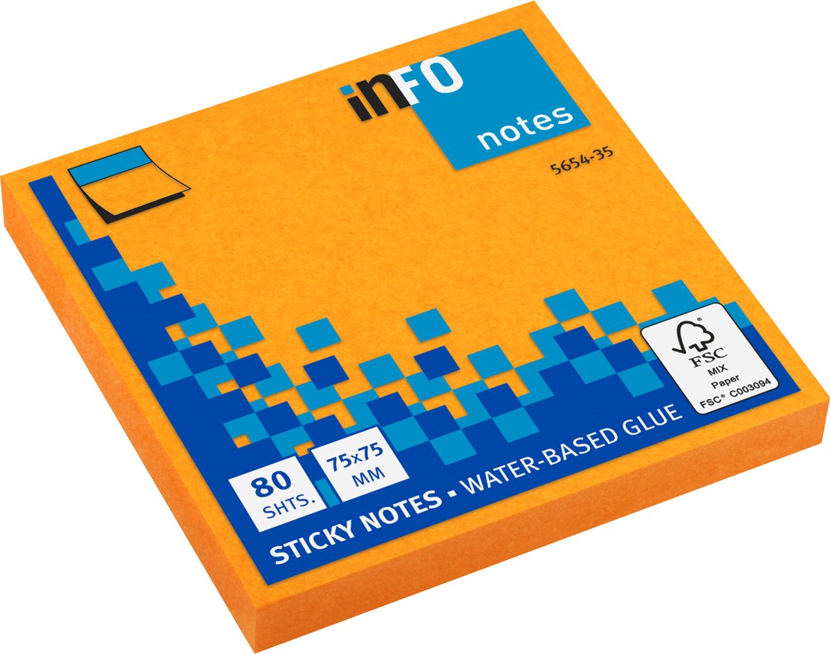 Info sticky notes - Brilliant - 80 vel - 75x75mm - oranje - IN-5654-35
