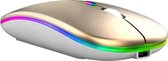 Draadloze Muis - 2.4G - Oplaadbaar - Bluetooth Muis Draadloos - RGB LED - Laptop - Universeel - Ergonomisch - 4 Knoppen - Stil - Goud