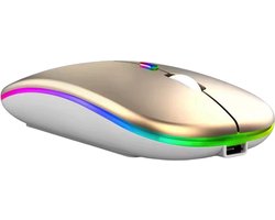 Draadloze Muis – 2.4G – Oplaadbaar – Bluetooth Muis Draadloos – RGB LED – Laptop – Universeel – Ergonomisch – 4 Knoppen – Stil – Goud