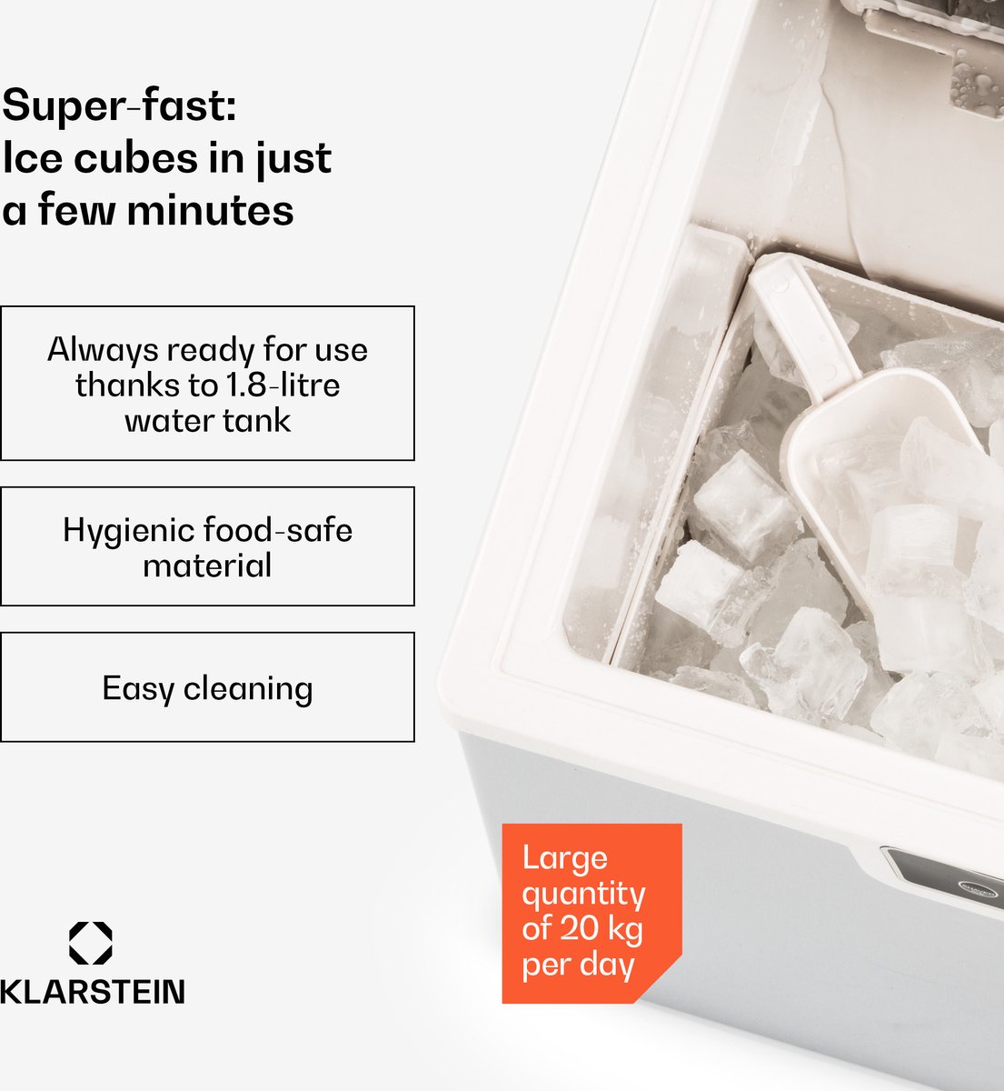 Klarstein Icefestival Cube Ijsblokjesmachine - 400 W - 19 Liter - 20 Kg/24H - Zilver