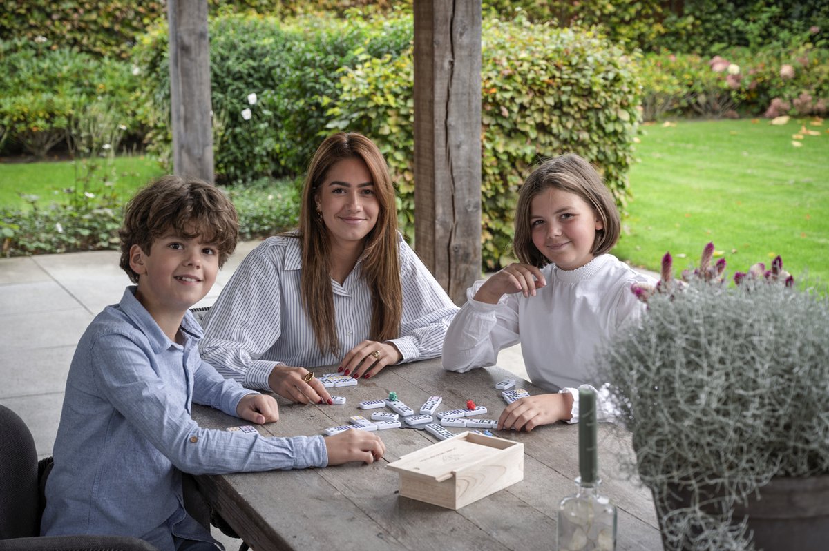 Domino Dubbel 12 Mexican Train – 91 Stenen met Gekleurde Ogen – Houten Kist met Schuifdeksel – Inclusief Station & Treinen – Strategisch Familiespel – Engelhart — afbeelding 11