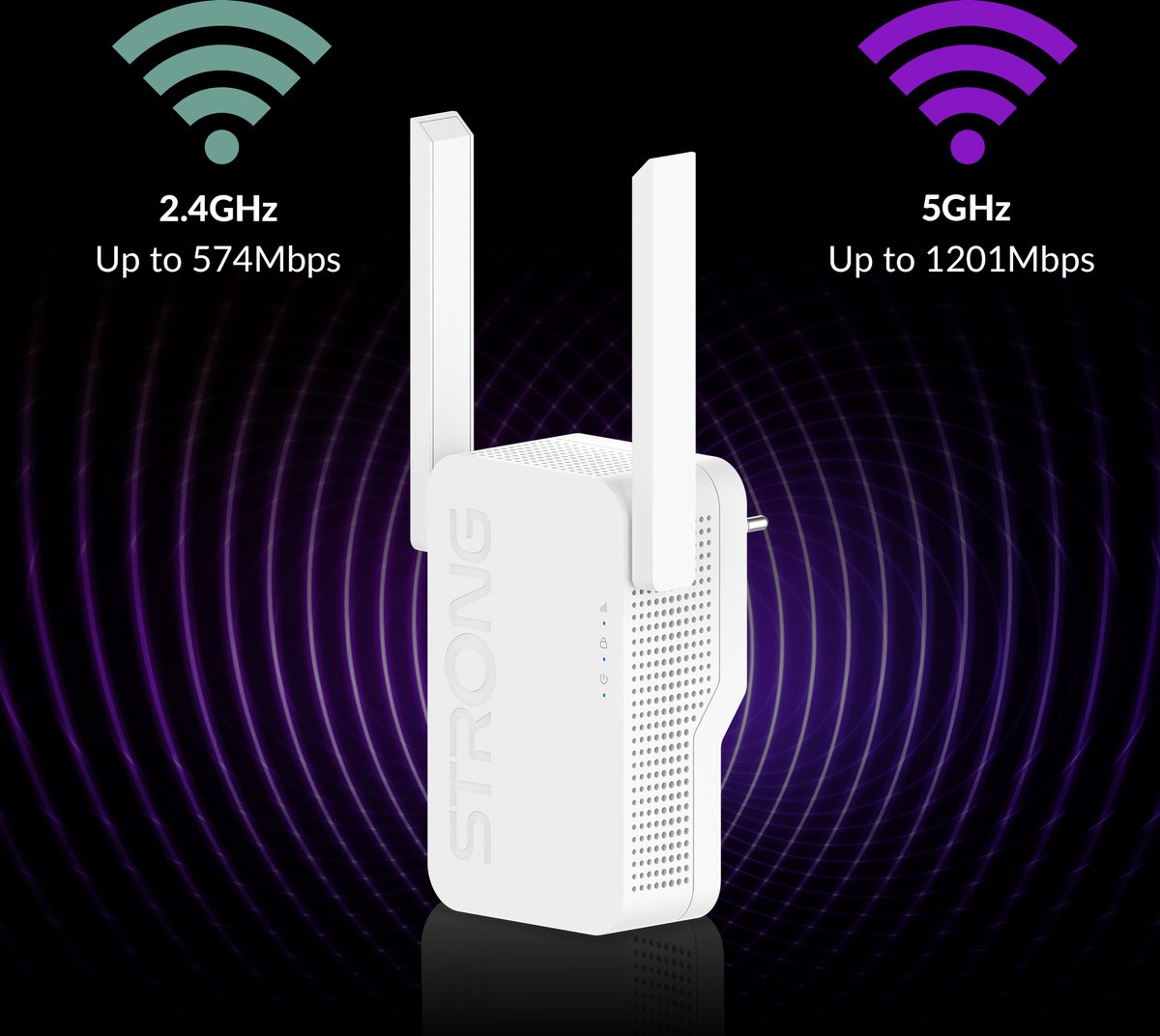 Afbeelding 3 van STRONG WiFi Versterker Repeater 6 AX1800 Mbps - Access point WAN/LAN poort - 2 antennes - Internet box compatibe - 4 jaar garantie