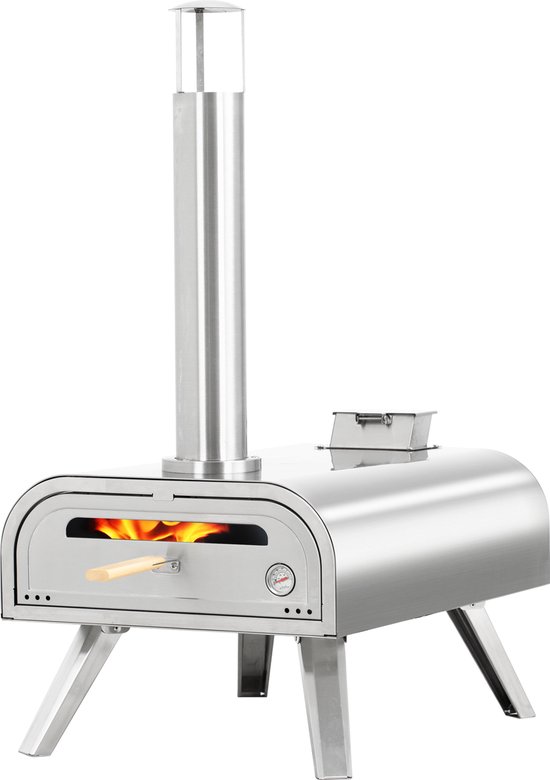 BIGHORN Pizza Pellet Oven - 16inch - Pizza oven voor Buiten - Draagbaar - Opvouwbaar - Ingebouwde Thermometer - Glazen Deur - RVS Pizza oven - W36xL70xH72cm