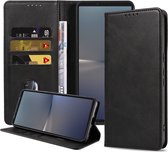 Smartphonica Étui pour Sony Xperia 10 V, Étui en Simili Cuir V Fermeture Magnétique et Porte-cartes Book Case avec Couverture - Zwart pour Sony