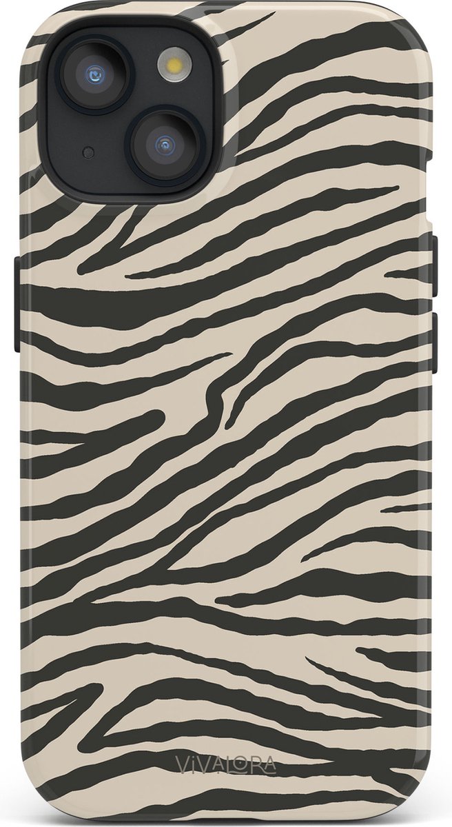 VivaLora Tough Telefoonhoesje iPhone 14 met MagSafe - Wild Lines Zebra Print - 2-in-1 Phone Case - Hard Case & Siliconen Backcover - Extra Bescherming - Shockproof Cover - Zwart/Wit Zebraprint