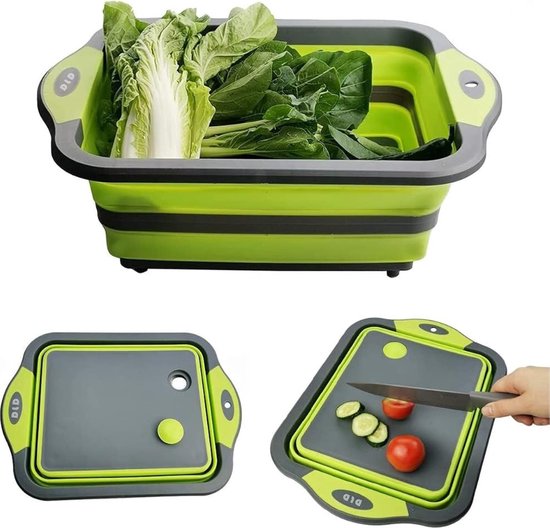 Foto: Opvouwbare snijplank met zeef multifunctionele snijplank opbergmand voor thuiskeuken buiten kamperen picknick bbq