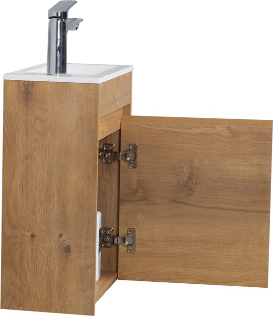 Badplaats Meuble de Toilette Sinta 40 cm x 26 cm - Chêne - Meuble Fontaine avec Lavabo Witte