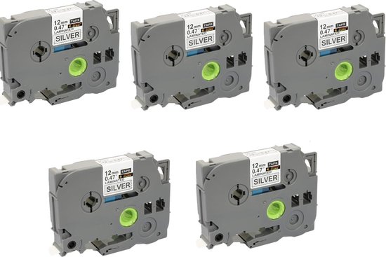 Label Tape Geschikt voor Brother TZe-931 | 12 mm x 8 m | Zwart op Zilver - 5 stuks - Geschikt voor: GL-100 PT-1830 PT-7100VP PT-D600VP GL-200 PT-2030 PT-7500VP PT-E100VP GL-H105 PT-2100VP PT-7600 PT-E300VP PT-1000 PT-2420PC PT-9500 PT-E550WVP PT-1010