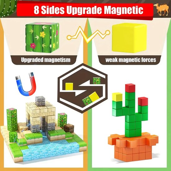 64-delige Magnetische Bouwblokken Set - Woestijnlandschap Bouwset - Magnetische Tegels voor Kinderen - Educatief STEM Speelgoed - ABS Materiaal - Geschikt voor Peuters en Kleuters - Perfect voor Kerst, Verjaardag en Cadeaus van $ — afbeelding 2