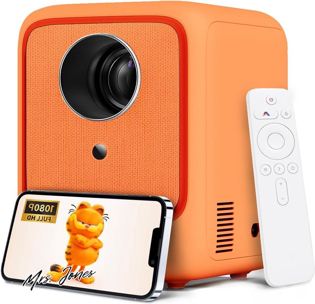 Mrs. Jones Mini Heyup Boxe Lite beamer 1080p/10000L beamer BT5.0 met Android OS 120 inch scherm compatibel met iOS projector voor smartphone/laptop/tv-stick oranje - Auto Focus - Keystone .