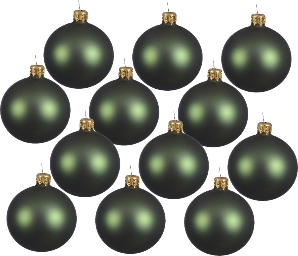 Decoris kerstballen - 12x - donkergroen - 8 cm - glas - mat - velvet - kerstversiering