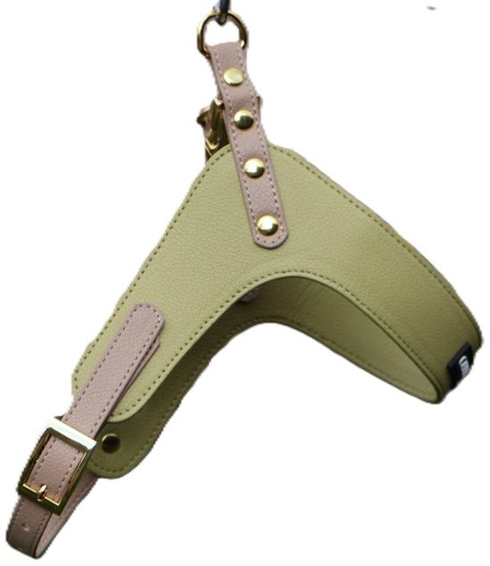 Cavlicious® hondentuigje veganleder - kleine hond - harnas hond - geelgroen - XS