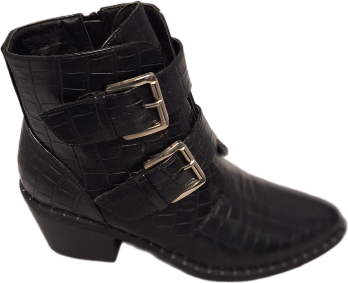 LUCKYSHOES -GESPBOOTS-CROCO LEDER LOOK- HAK- 2 GESPEN