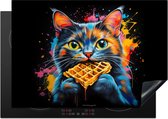 KitchenYeah® Inductie beschermer 75x52 cm - Kat - Graffiti - Kleurrijk - Wafel - Kookplaataccessoires - Afdekplaat voor kookplaat - Inductiebeschermer - Inductiemat - Inductieplaat mat - Keuken decoratie