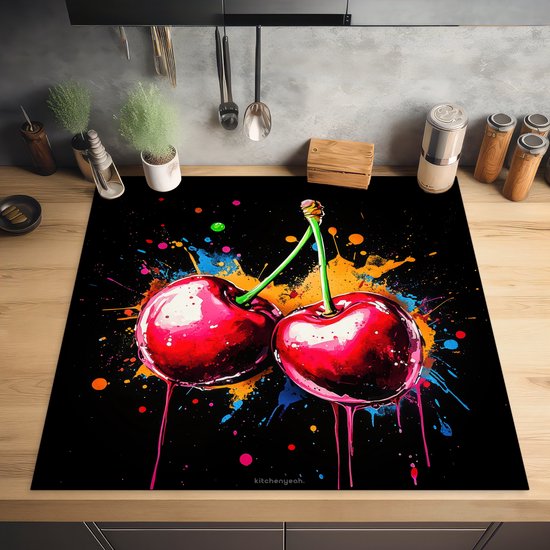 KitchenYeah® Protection plaque induction 58x59 cm - Cerises - Coloré - Graffiti - Fruits - Protege plaque de cuisson - Couvre plaque induction - Protecteur d'induction - Cuisine