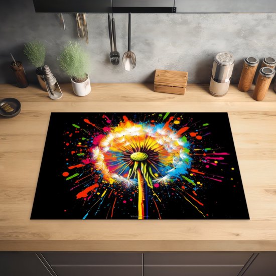 KitchenYeah® Protection plaque induction 75x55 cm - Pissenlit - Graffiti - Coloré - Fleurs - Protege plaque de cuisson - Couvre plaque induction - Protecteur d'induction - Cuisine