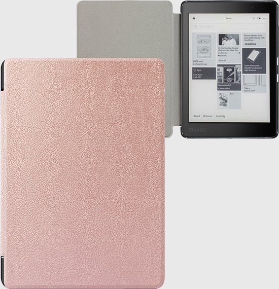 Lunso Geschikt voor Kobo Aura H20 Edition 2 hoes (6.8 inch) - sleepcover - Rose Goud - (niet voor de Kobo Aura edition 2) van Lunso — afbeelding 3