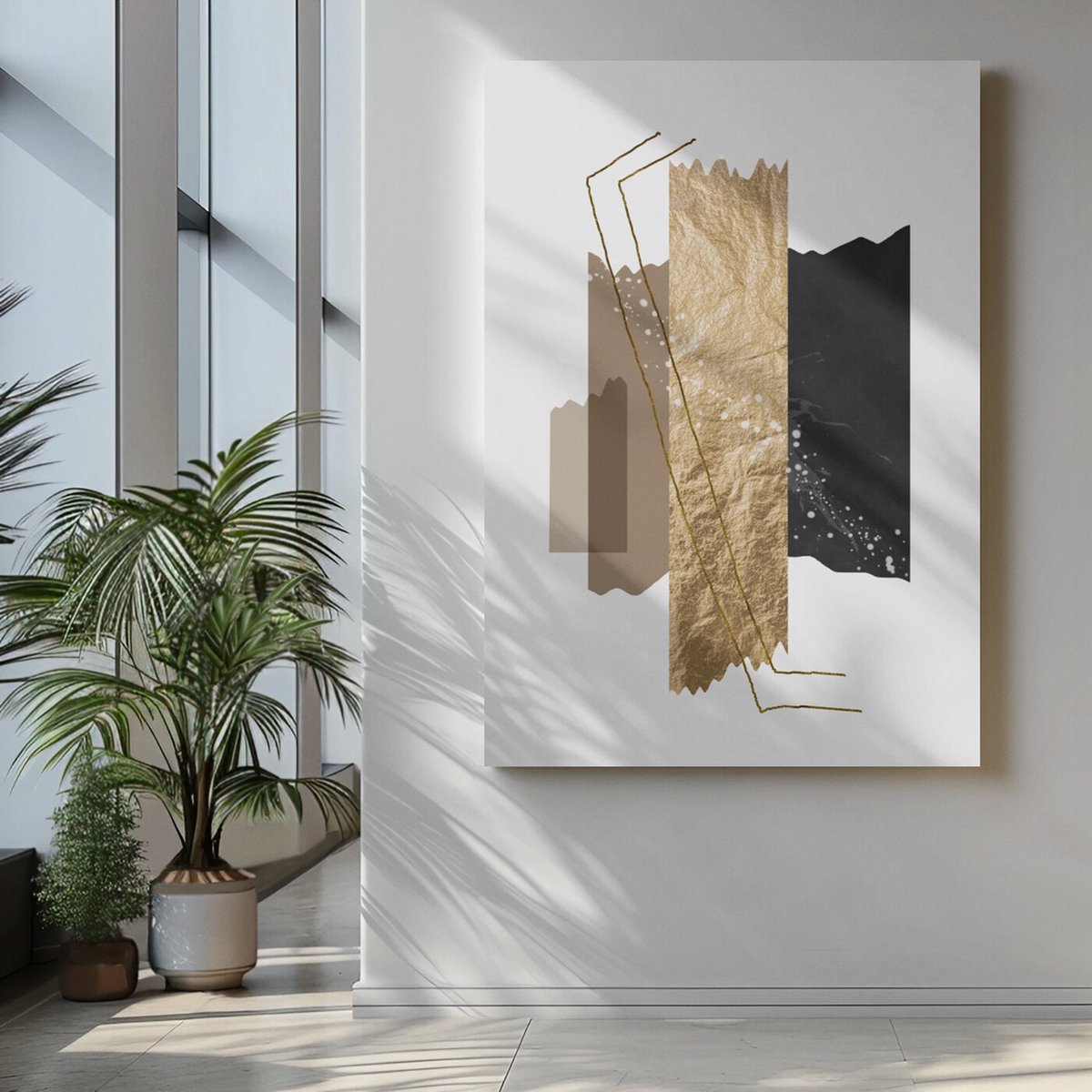 Trendex Global Canvas Schilderij - Abstract - Zwart - Goud - Wanddecoratie - 60x40x2 cm