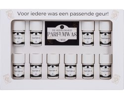 Parfumwas Cadeaupakket – 10 Geuren – Luxe Probeerset Wasparfum – 1-2 Wasbeurten per Geur – Cadeau & Geurentest – De Heerlijkheid