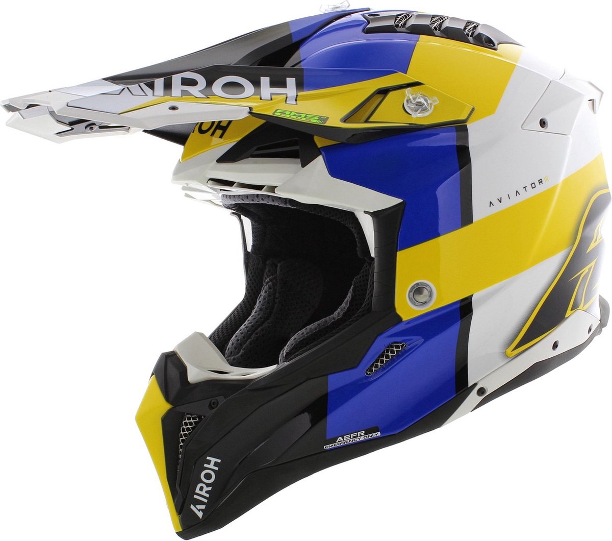 Airoh Helm Aviator 3 AMS² Monarch glans blauw wit geel L