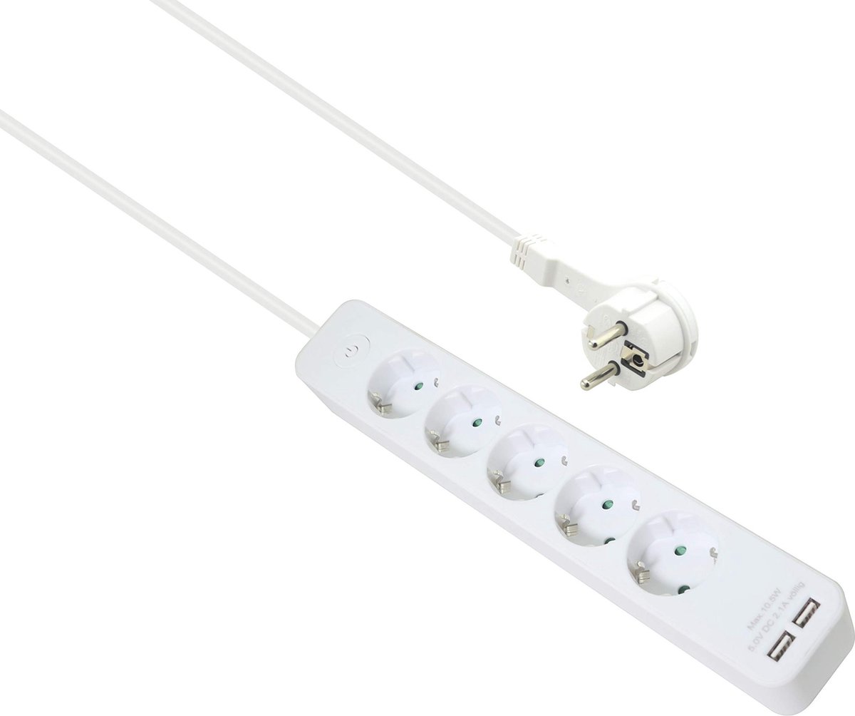 Steckdosenleiste ADVANCED, 5-fach, USB-Charger wei�, 1,5m, mit Schalter