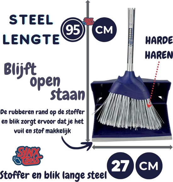 Synx Tools Coco bezem 30cm en Stoffer en Blik met lange steel 95 cm- Bezem - Cocosharen - Zaalveger - stoffer - Kunststof - Hotel Stoffer Blik set - Stoffer en blik sluitend model - Schoonmaakartikelen van Synx Tool — afbeelding 3