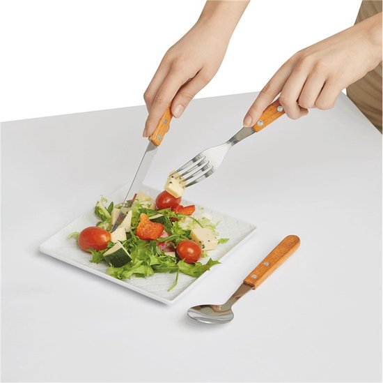 Inspirion Bestekset - RVS - 6-delig - houten handvat - in katoenen hoes