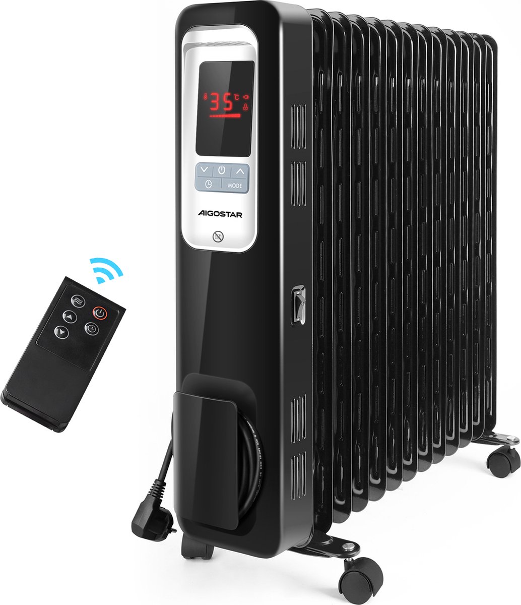Aigostar Oil Monster 33JHH - Olieradiator 2500 watt – Oliegevulde radiator - Elektrische Kachel - Zwart