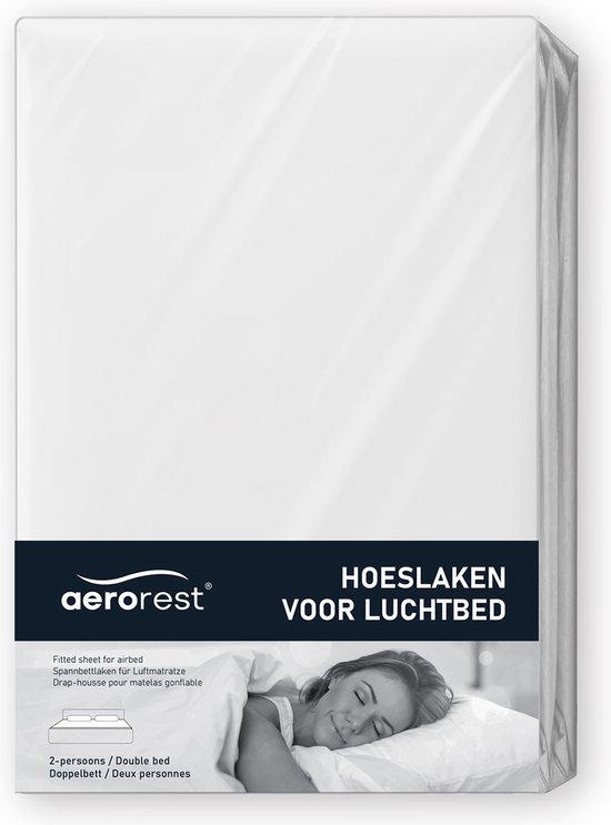 AeroRest hoeslaken tweepersoons luchtbed | Hoeslaken voor luchtbed | Jersey | 100% katoen | Wit | 152 x 203-210 cm