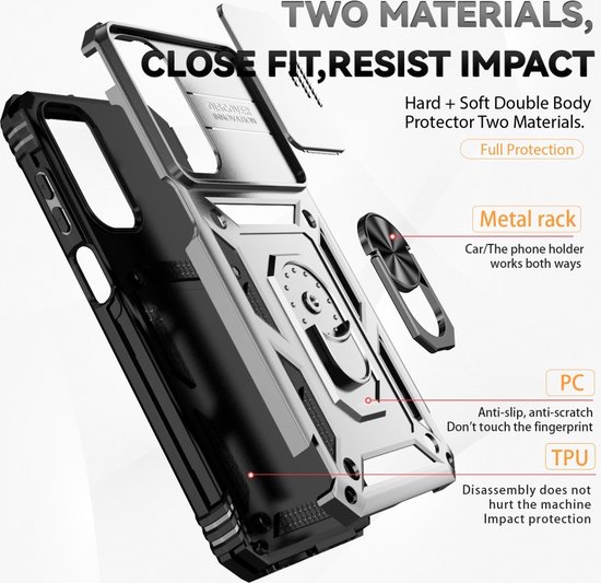 Coverup Ring Kickstand Couverture arrière avec Shield d'appareil photo adapté à la coque Samsung Galaxy A35 - Grijs