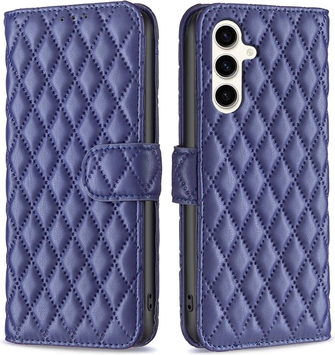 BINFEN Hoesje - Geschikt voor Samsung Galaxy S23 FE Hoesje - BINFEN Rhombus Book Case - Blauw