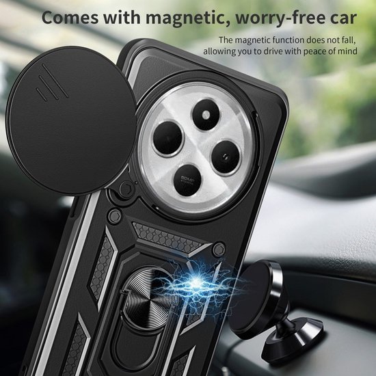 Coverup Case - Convient pour Xiaomi Redmi 14C Case - Coverup Ring Kickstand Back Cover avec Camera Shield - Zwart
