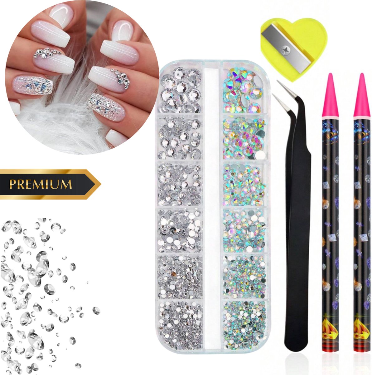 Goedkoopste GUAPÀ® Nail Art Kit | Rhinestones | Strass Steentjes | Diamantjes | Nagel Decoratie | Feest Nagels | Plaknagels | Nagelstickers | Gellak | Acrylic Nails | Nagel Glitters | 5 Delige Nail Art Kit