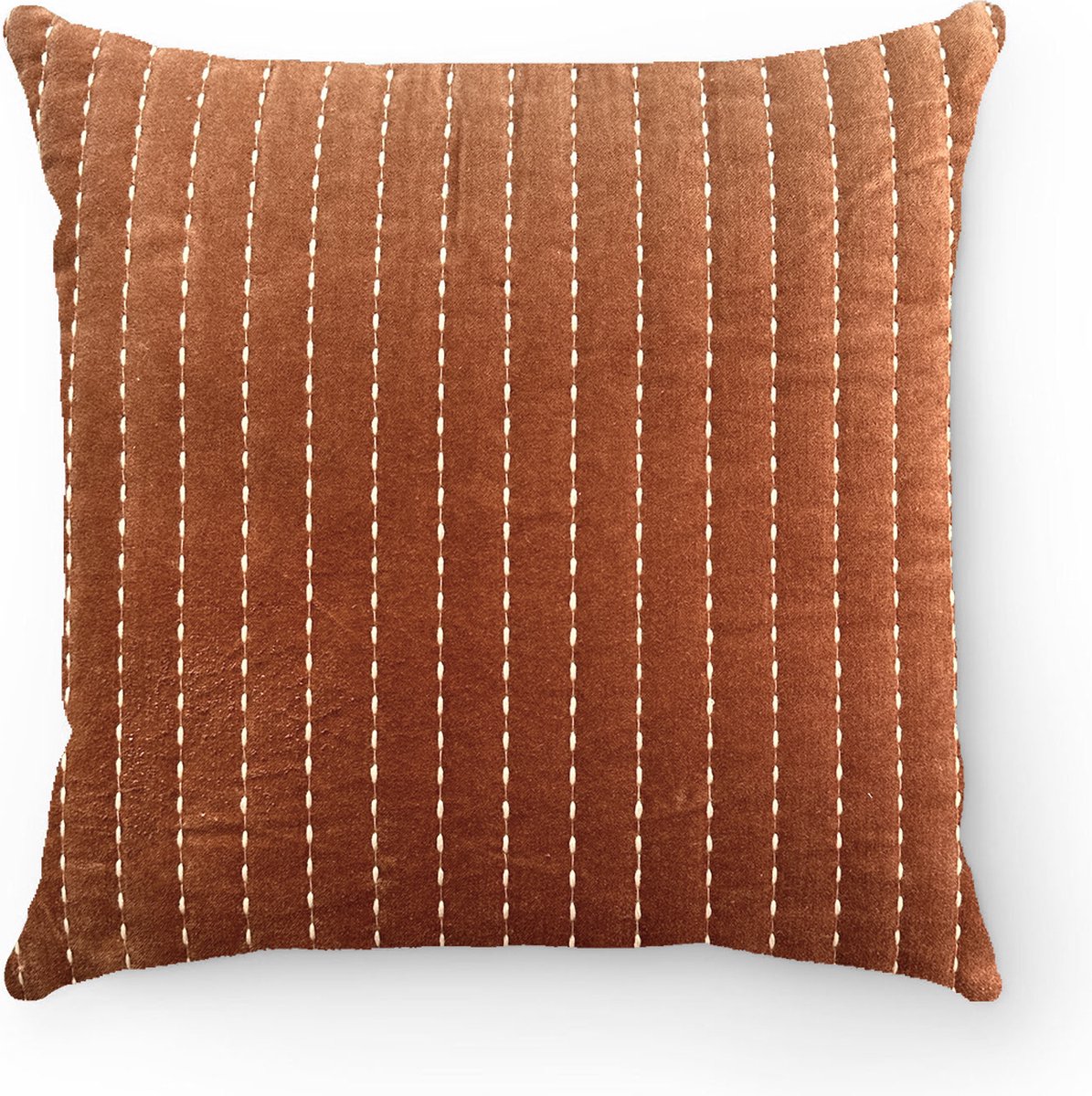 by Mooss - Sierkussen 50 x 50 cm - Velours - Doorgestikt - Terracotta - Ivoor - Inclusief binnenkussen
