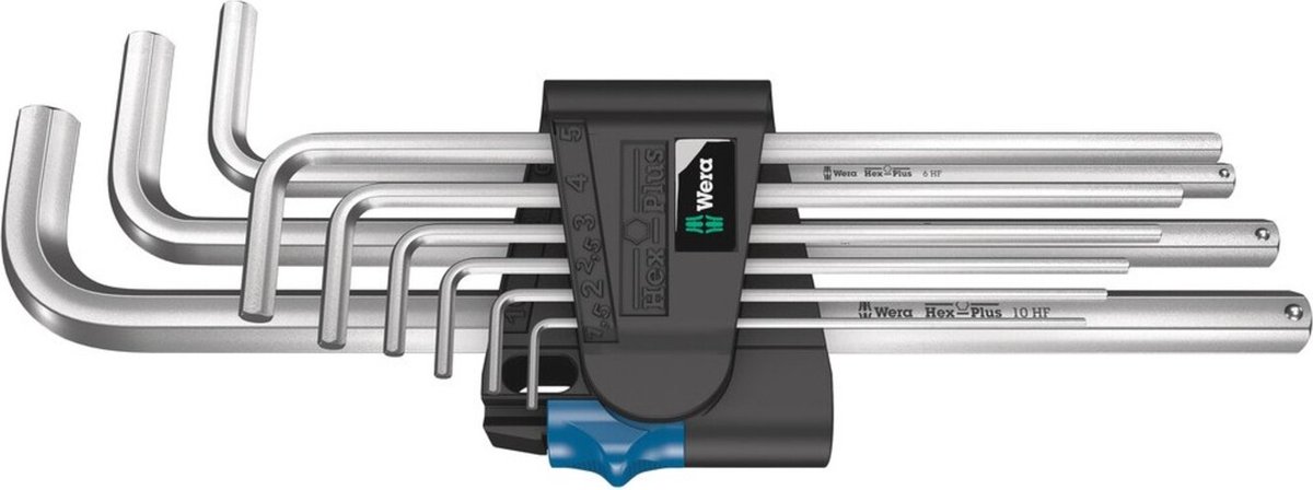 Wera 05022130001 950/9 L Hex-Plus HF 1 Stiftsleutelset, metrisch, verchroomd, met vasthoudfunctie, 9‑delig