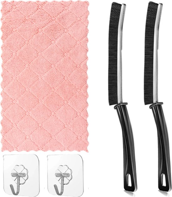 2 pièces - Brosse de nettoyage - Brosse à fentes - Brosse de nettoyage - Voegenborstel- Avec chiffon et crochet - plastique - 23,5 cm - Dur - pour Cuisine, salle de bain, Baignoires